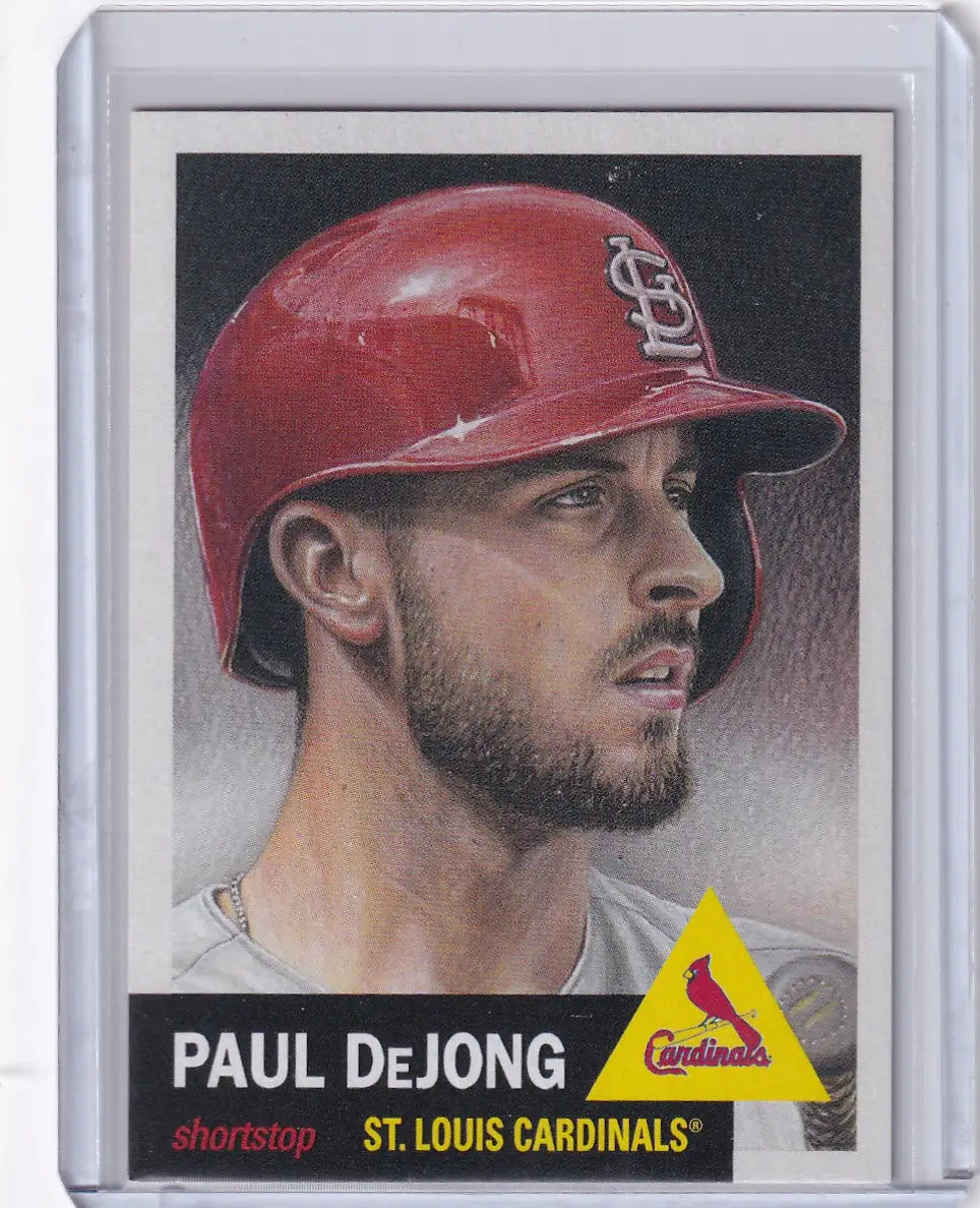 Baseball card of Paul DeJong in red helmet from Topps Baseball Living Set, St. Louis Cardinals