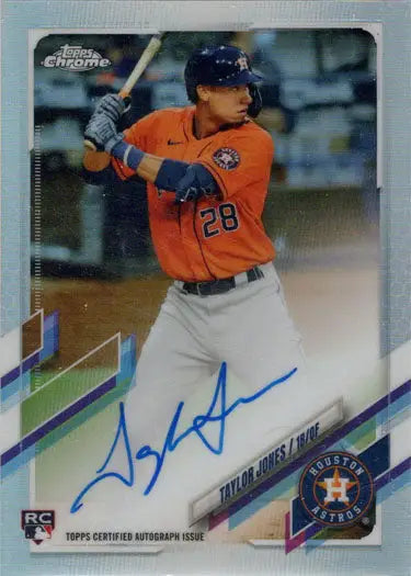 Autograph refractor card of Taylor Jones in Houston Astros orange jersey, limited edition