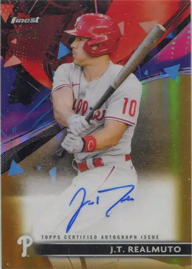 Signed J.T. Realmuto Gold Parallel Auto Card featuring Philadelphia Phillies batting stance