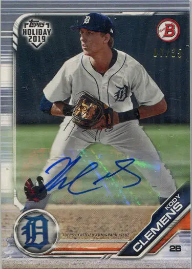 Baseball card of Kody Clemens in fielding stance with Turkey Parallel Autograph
