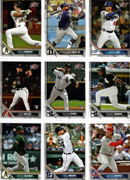 Collection of Topps baseball cards from the 2020 base set featuring athletes’ poses