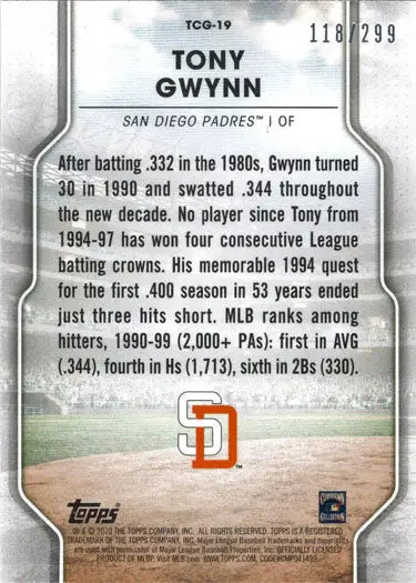 Tony Gwynn San Diego Padres greats foil card with stats from Topps Of The Class 2020