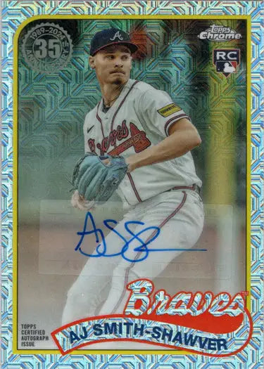 Signed Braves baseball card with teal chrome silver overlay from Topps 2024 trading cards