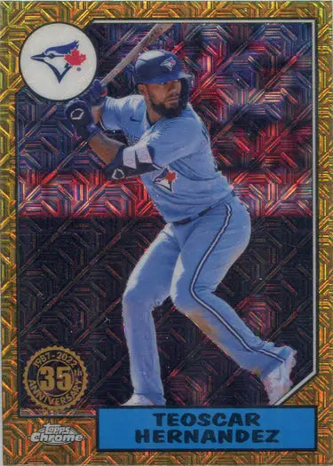 Baseball player in batting stance in Toronto Blue Jays uniform on Chrome Silver Card