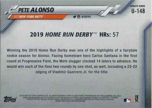 Pete Alonso 2019 Home Run Derby trading card from Topps Update Baseball 2020 set