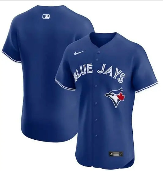 Blue Toronto Blue Jays Nike Alternate Elite Jersey with BLUE JAYS text and bird logo