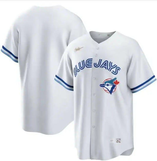 White Toronto Blue Jays Nike Home Cooperstown Collection baseball jersey with blue trim