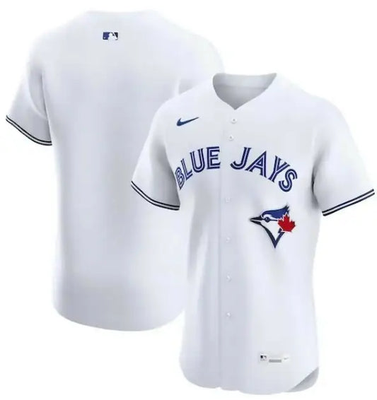 White Toronto Blue Jays Nike Home Elite Jersey with Blue Jays logo front view