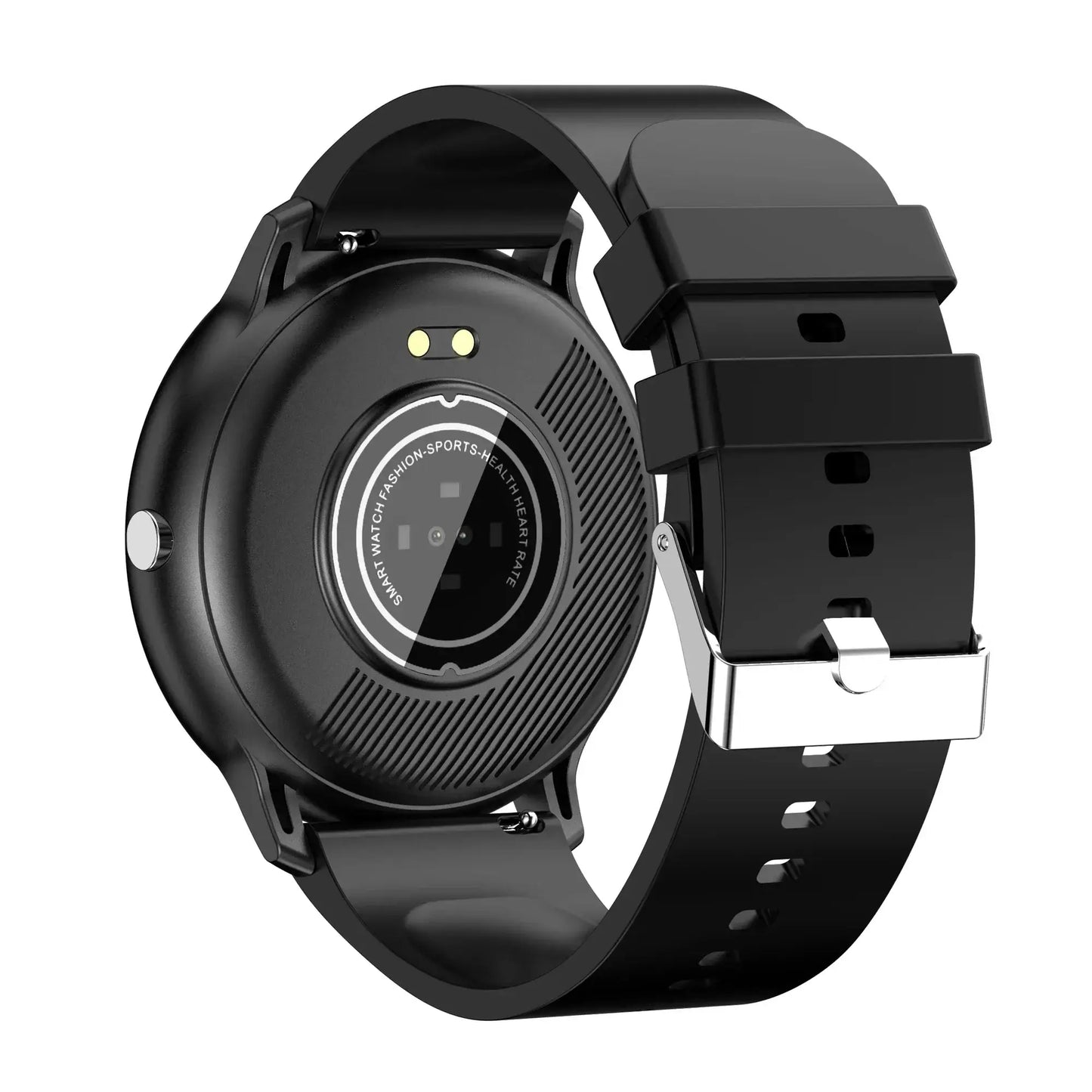 Black Touch Dial Fitness tracker smartwatch with silicone strap, heart rate sensor, waterproof IP67