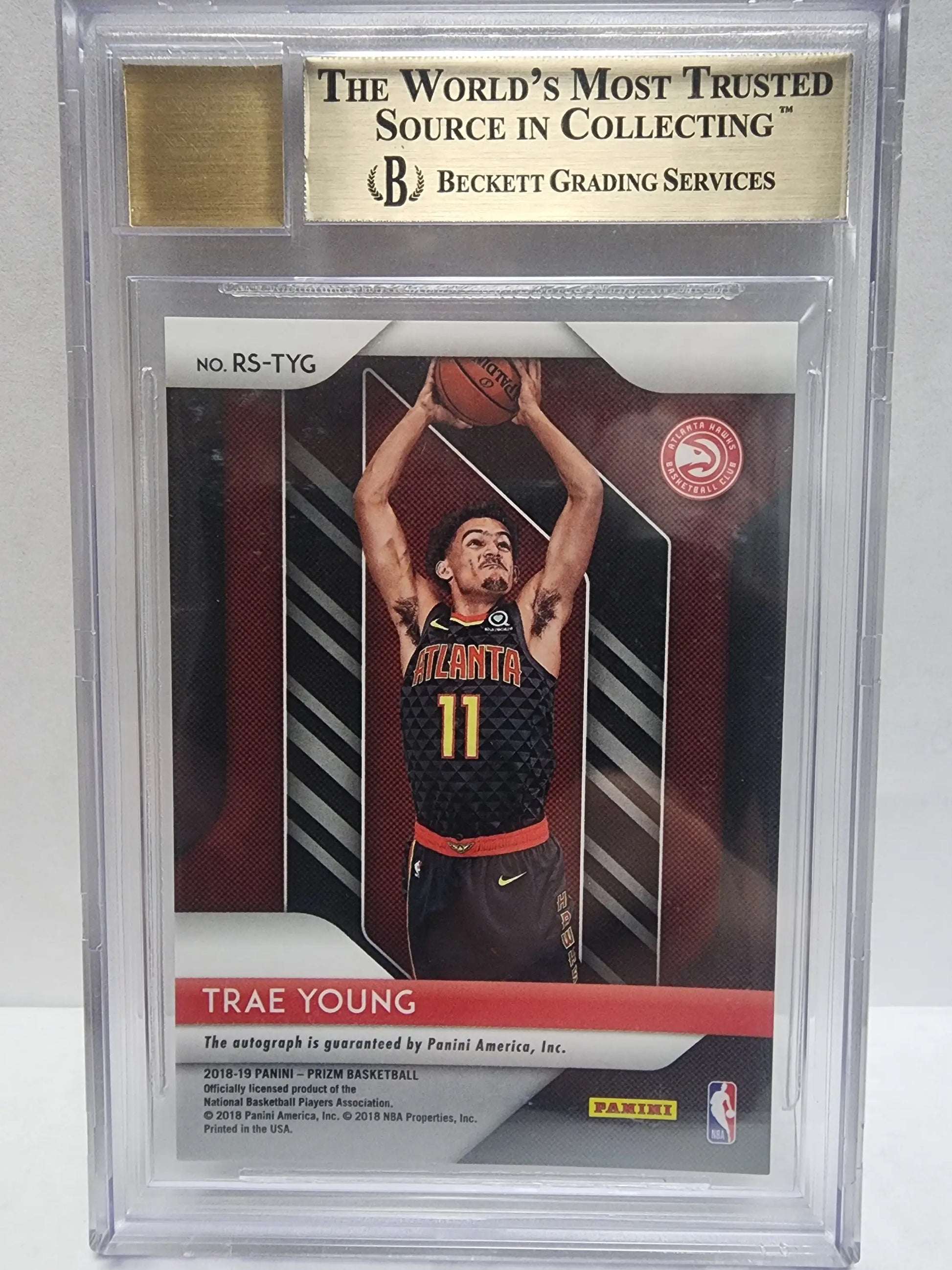 BGS-graded Trae Young 2018 Panini Prizm Auto card in Atlanta Hawks jersey #11