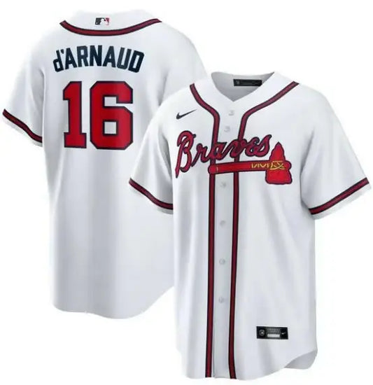White Atlanta Braves Travis d’Arnaud official replica Nike home baseball jersey