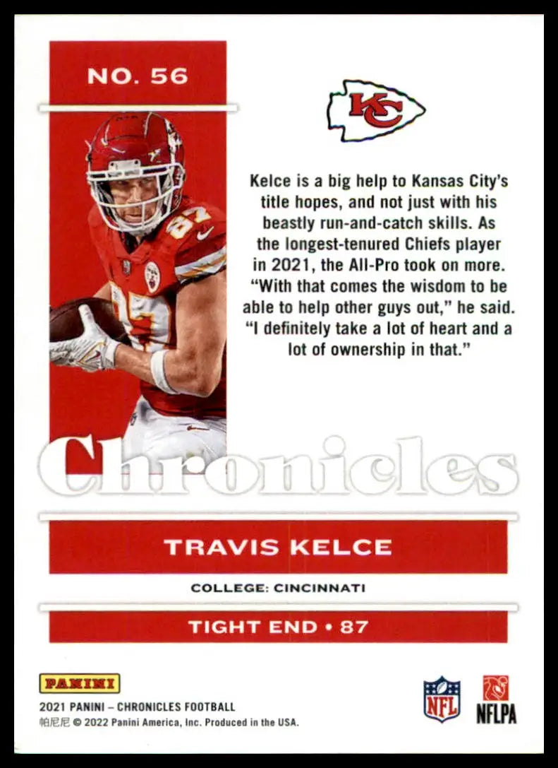 Travis Kelce football card from Panini Chronicles 2021 Kansas City Chiefs collection