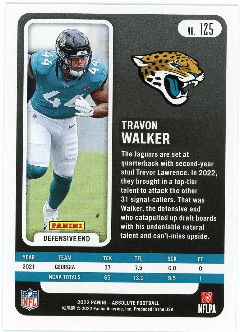 Travon Walker rookie football card Jacksonville Jaguars football Panini Absolute 2022