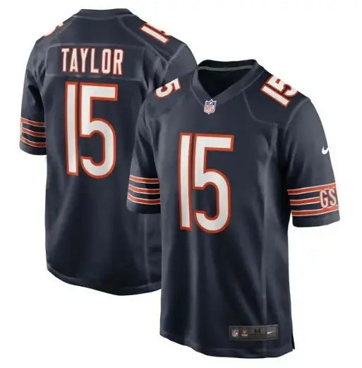 Dark blue Trent Taylor Chicago Bears Nike Game Jersey with number 15 and name on back