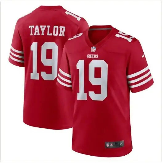 Red San Francisco 49ers Nike Trent Taylor Game Jersey with name TAYLOR and number 19