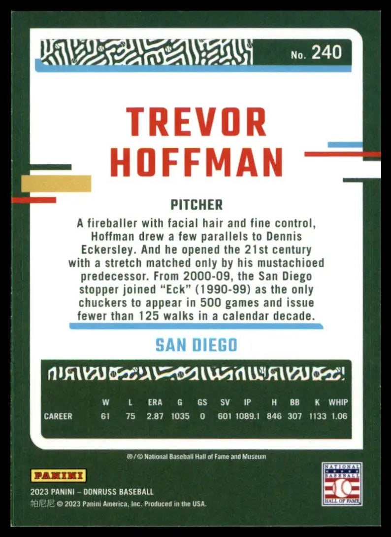 Trevor Hoffman 2023 Donruss baseball card featuring San Diego Padres player