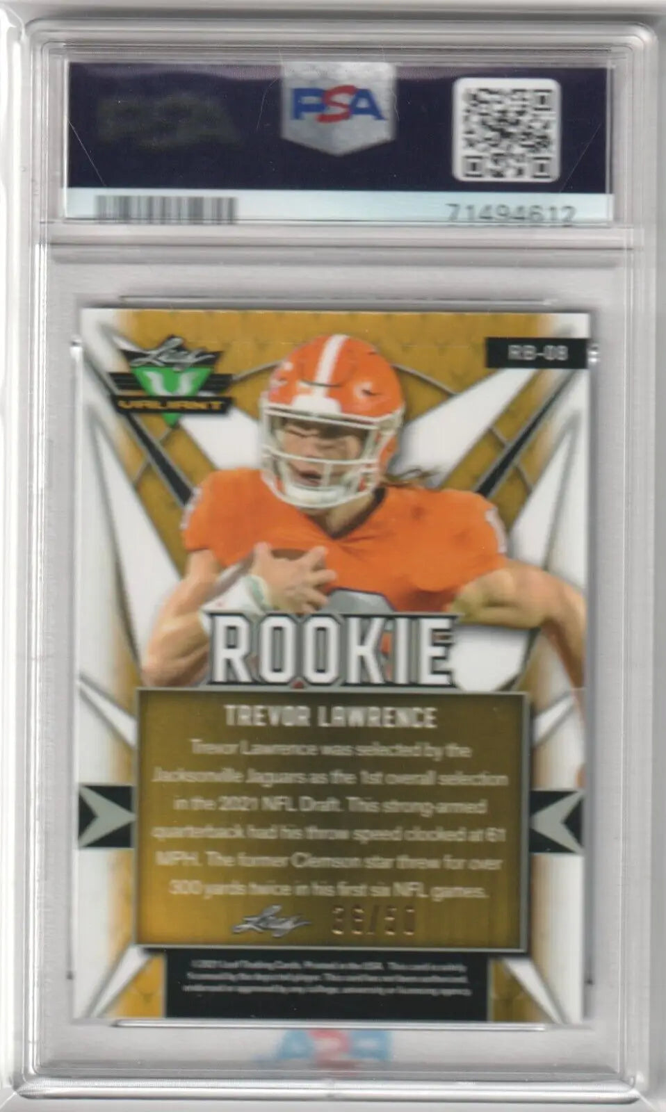 Trevor Lawrence 2021 Leaf Valiant Rookie Card PS A 10 GEM MINT for eBay store