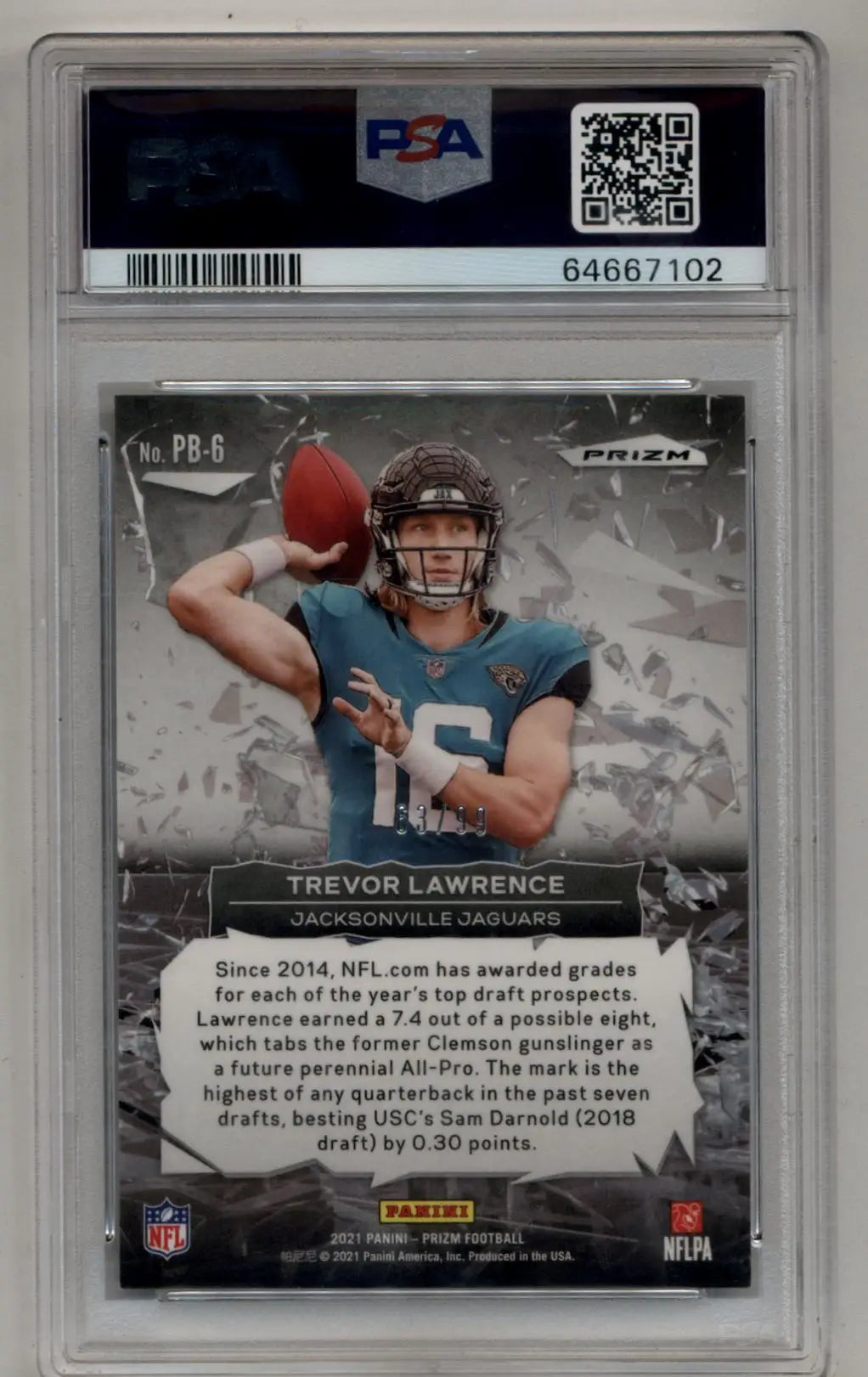 Trevor Lawrence 2021 Prizm Prizm Break Blue Ice 63/99 PSA 10 Gem Mint - Singles