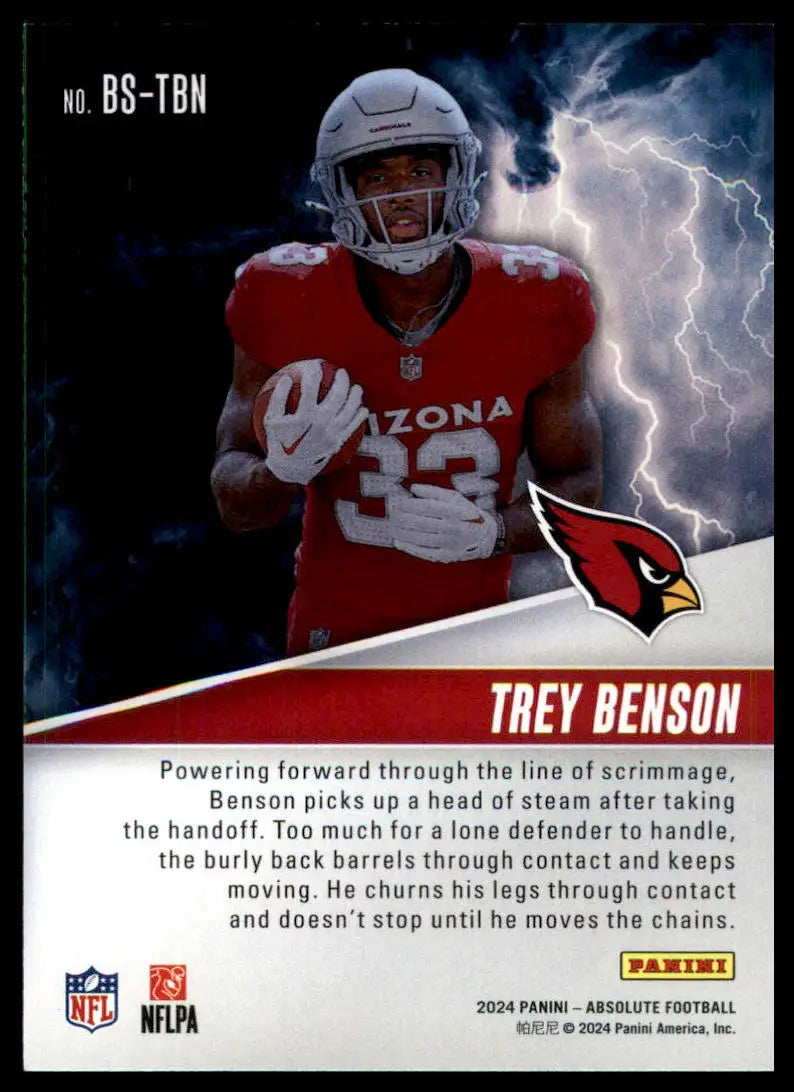 Trey Benson football card from Panini Absolute 2024 Arizona Cardinals trading card series