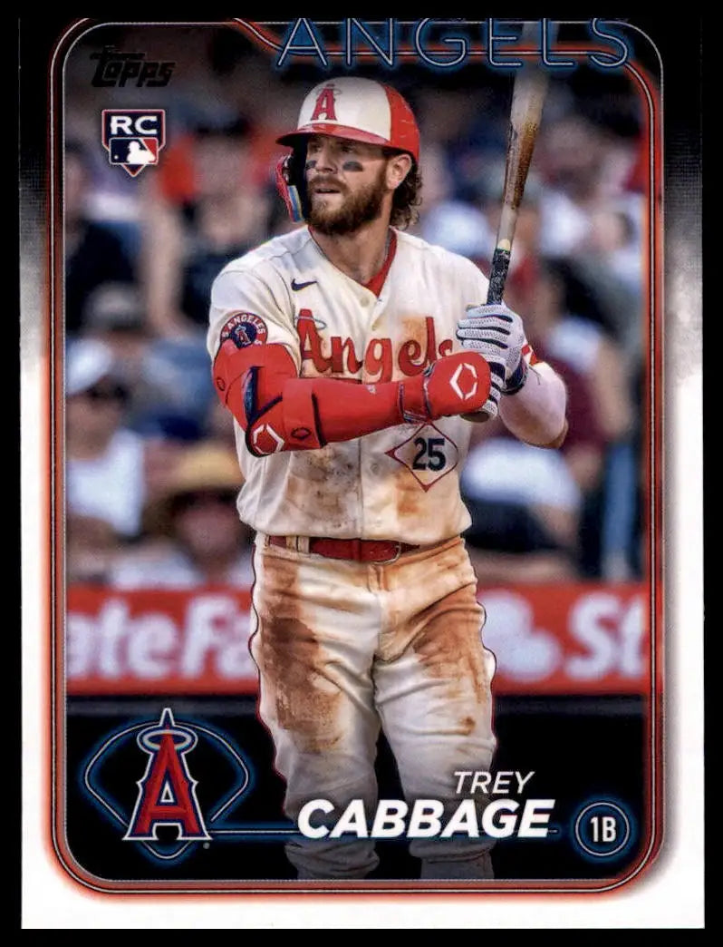 Trey Cabbage Rookie 2024 Topps baseball card featuring Trey Cabbage of the Los Angeles Angels