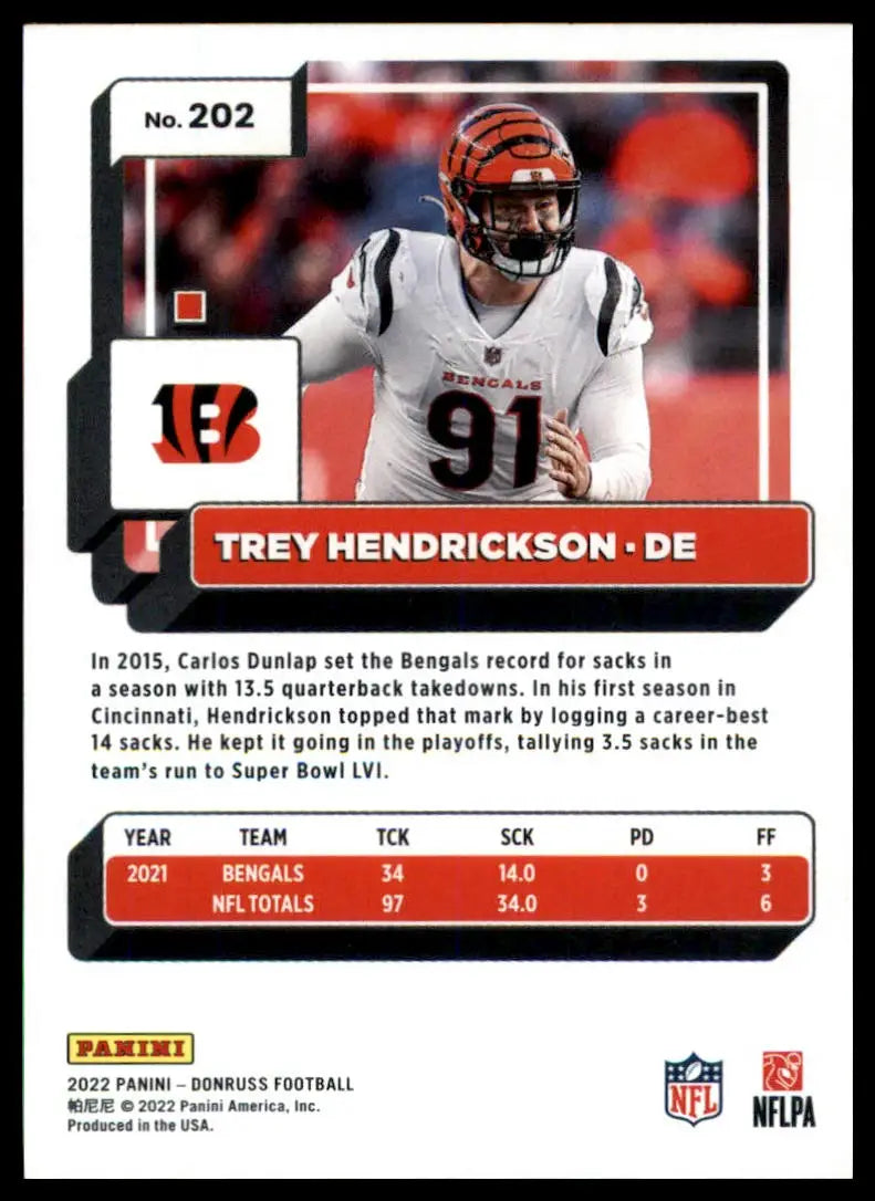 Trey Hendrickson football card from 2022 Donruss Cincinnati Bengals product