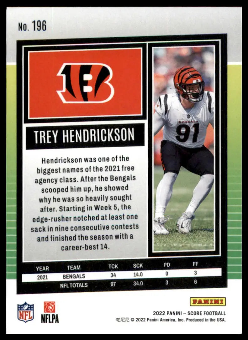 Trey Hendrickson football card from 2022 Score Cincinnati Bengals product