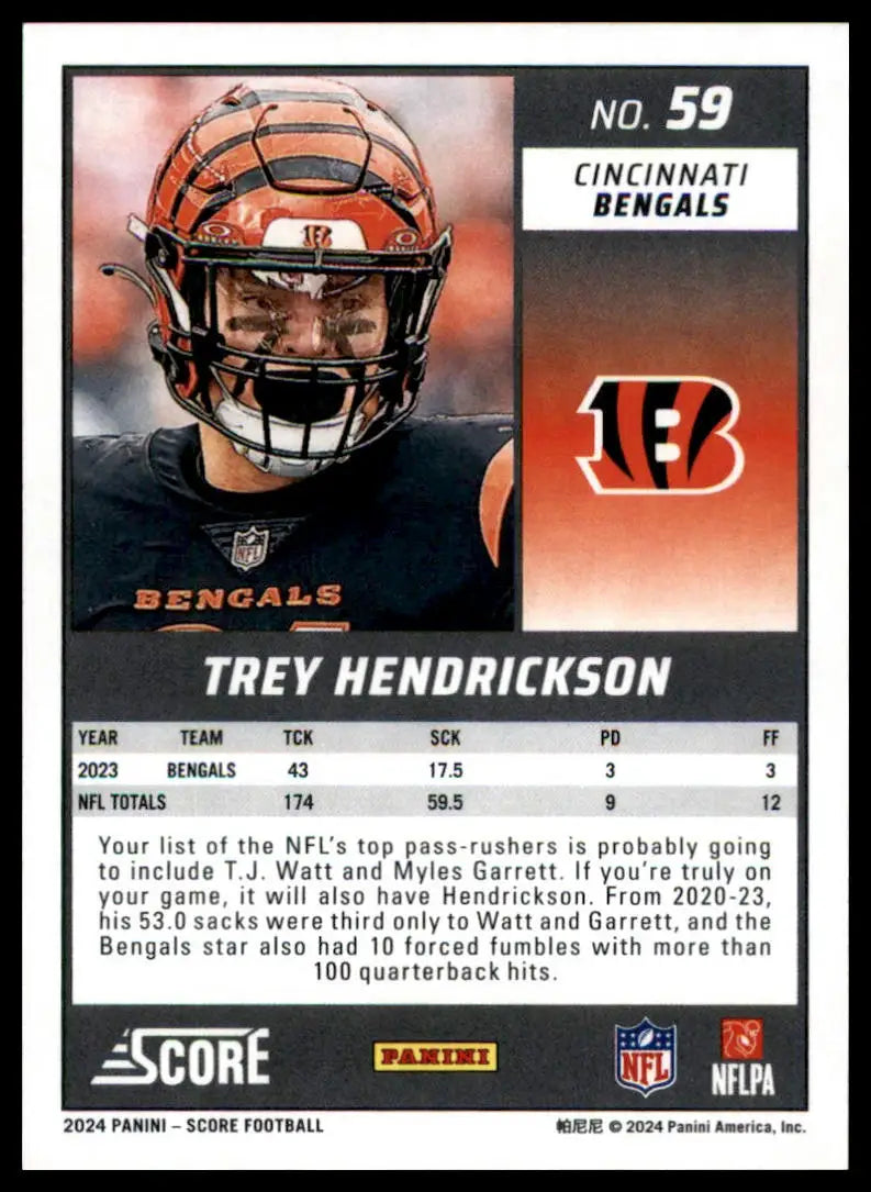 Trey Hendrickson football card from 2024 Score series for Cincinnati Bengals