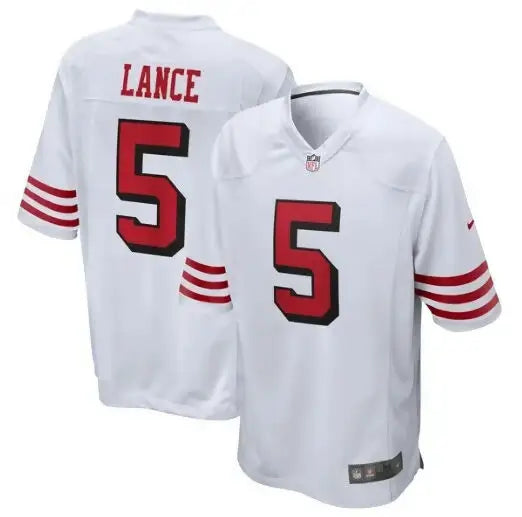 White Trey Lance San Francisco 49ers Nike Alternate Game Jersey with red number 5 and LANCE on the back