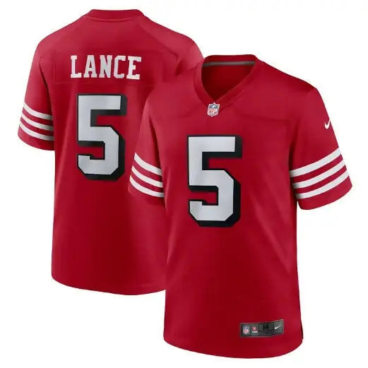 Red Trey Lance San Francisco 49ers Nike Game Jersey with number 5 and name LANCE