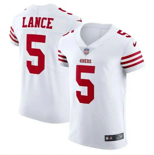 White and red Trey Lance San Francisco 49ers Nike Vapor Elite Jersey with LANCE 5 on back