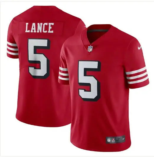 Red Trey Lance San Francisco 49ers Nike Vapor Limited Jersey with white numbers and name