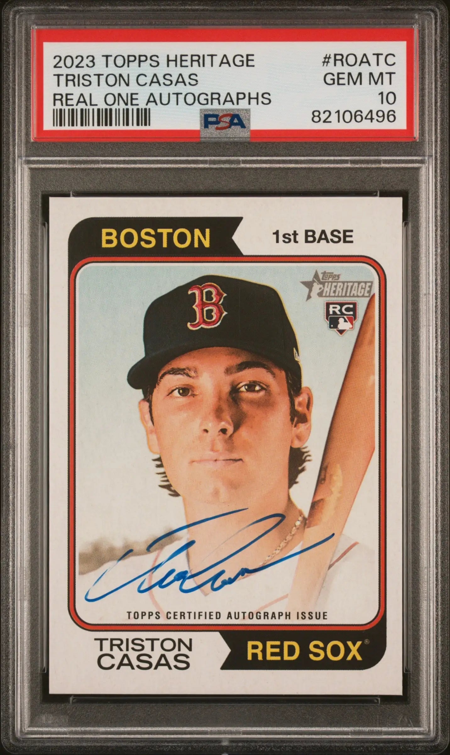 PSA 10 Gem Mint Triston Casas Topps Heritage Real One Autographs rookie card