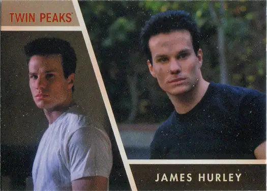 Trading card of James Hurley with two headshots in different outfits