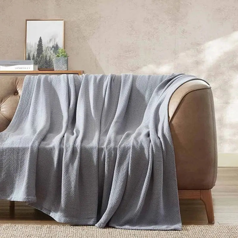 Twin size Cozy Lightweight Grey 100-Percent Cotton Blanket - Machine Washable - Quilts & Blankets