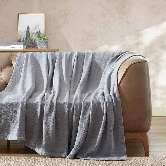 Twin size Cozy Lightweight Grey 100-Percent Cotton Blanket - Machine Washable - Quilts & Blankets