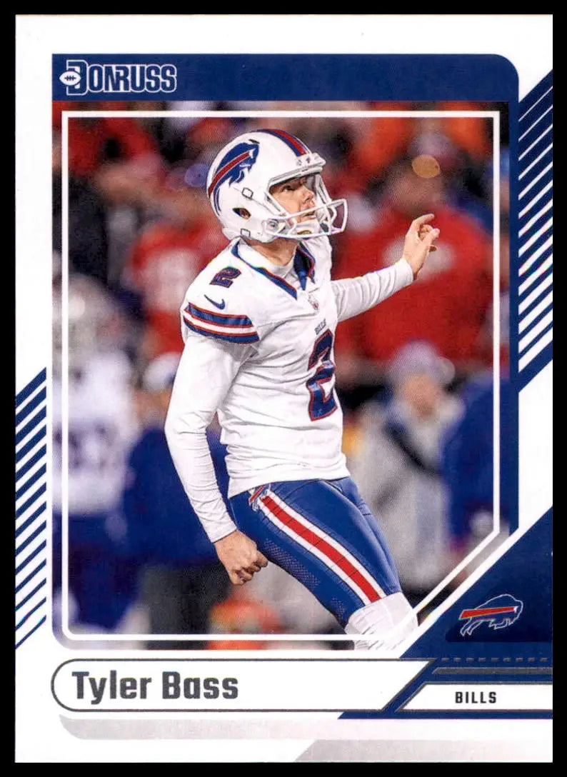 Tyler Bass football card from 2024 Donruss series featuring Buffalo Bills player