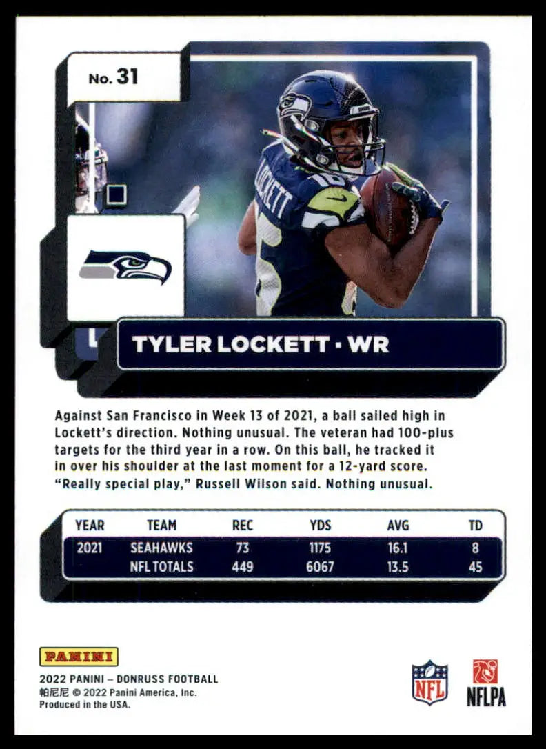 Tyler Lockett football card from 2022 Donruss series for Seattle Seahawks