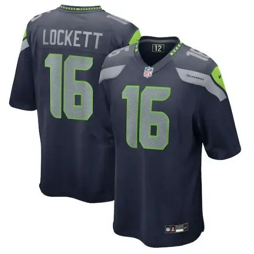 Dark blue Tyler Lockett Seattle Seahawks Nike Game Jersey with lime green accents