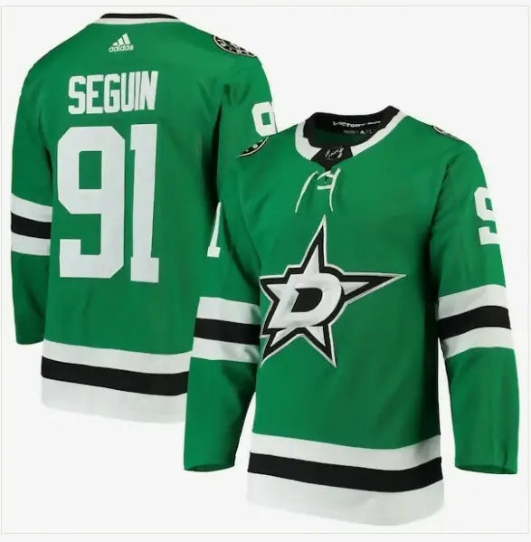 Green Dallas Stars hockey jersey worn by Tyler Seguin in the Adidas Home Authentic Player Jersey Kelly Green