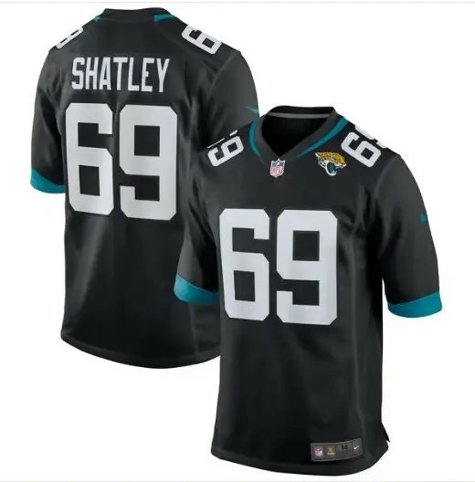Black Tyler Shatley Jacksonville Jaguars Nike Game Jersey displayed on a product page
