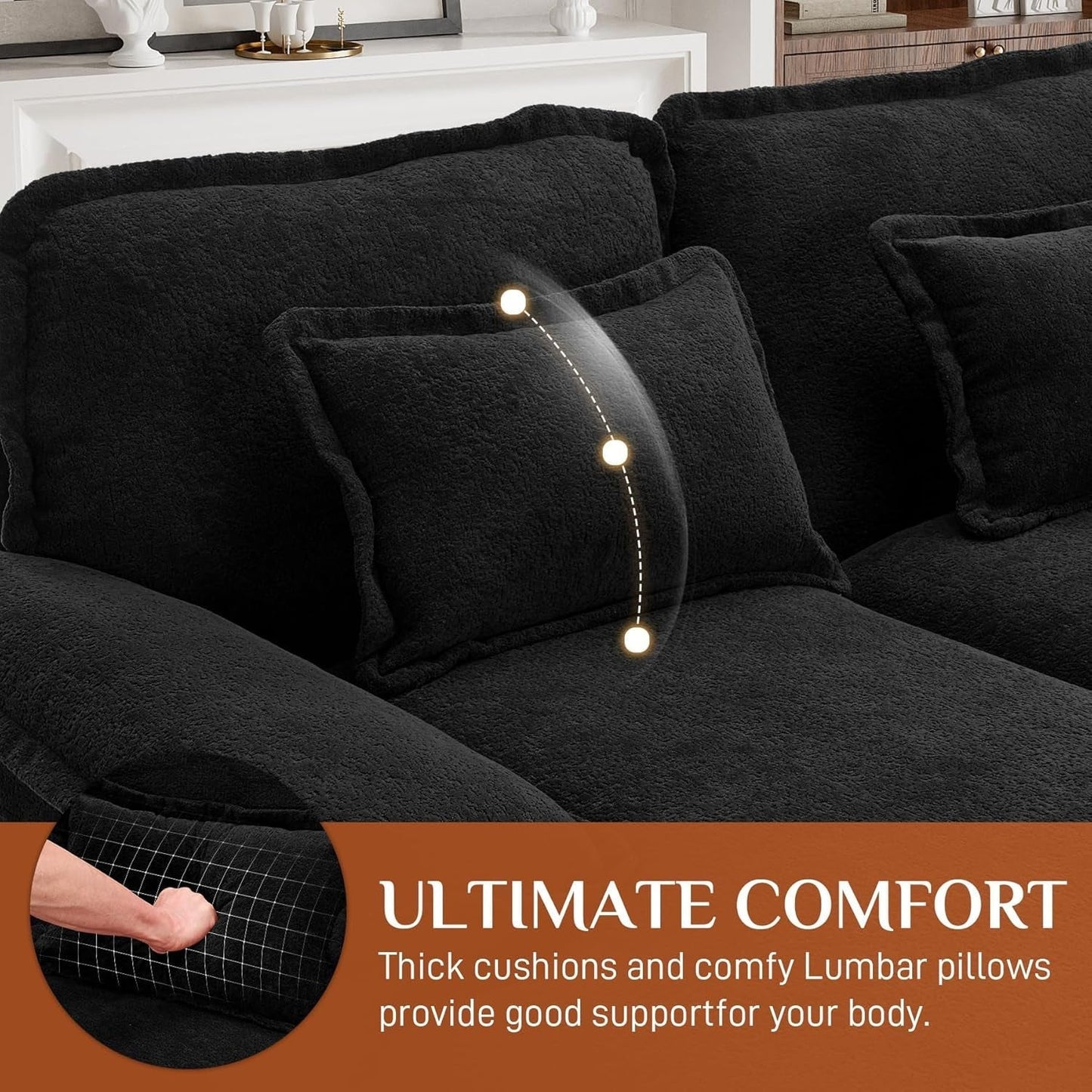 U Shaped Cloud Sectional Sofa with USB Charging Ports-4