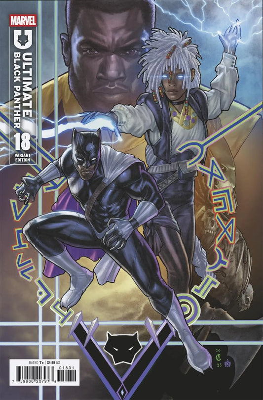 Comic book cover featuring Black Panther and characters in Ultimate Black Panther #18 Chris Allen Variant