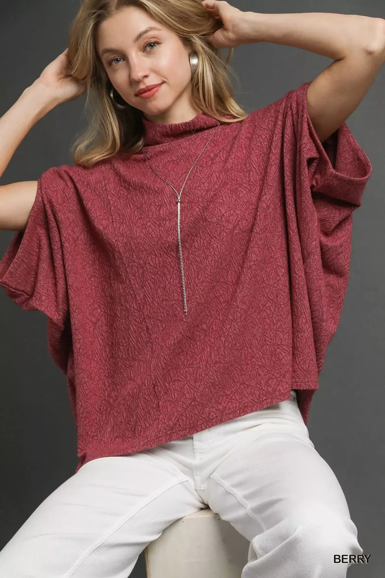 Umgee Textured Mock Neck Relaxed Top - Mock Neck Relaxed Top