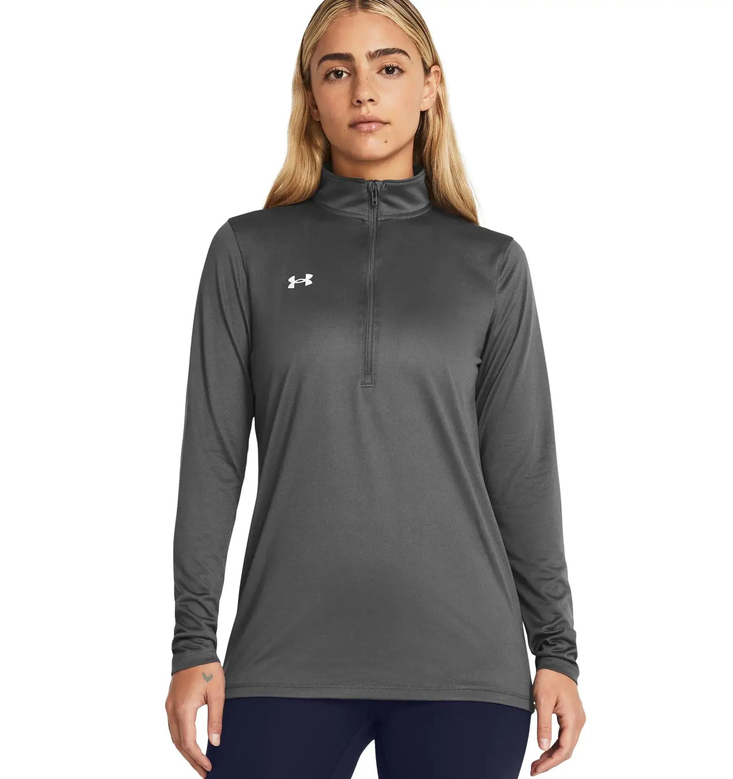 Gray long-sleeved athletic shirt with half zip for women from Under Armour Tech Team