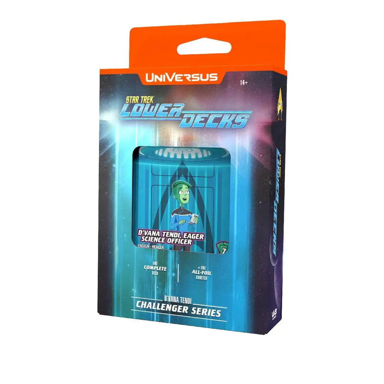 Star Trek Lower Decks themed card deck packaging for Universus CCG Challenger Series