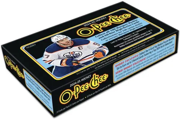 2024-25 O-Pee-Chee Hockey card box featuring base set and rainbow foil designs
