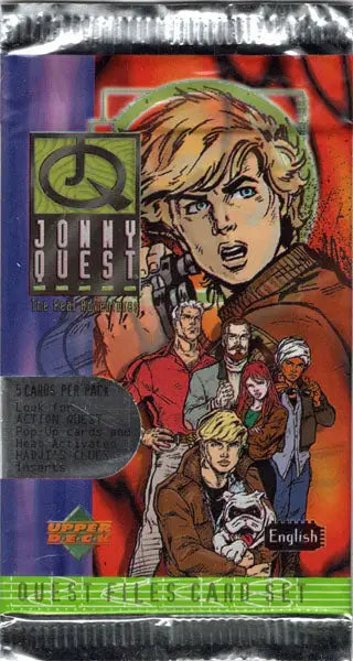 Comic book cover of Upper Deck Jonny Quest Trading Card Pack with surprised blonde character