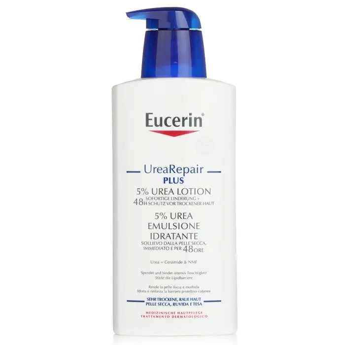 White pump bottle of Urearepair Plus 5% Urea Lotion for dry rough skin 400ml
