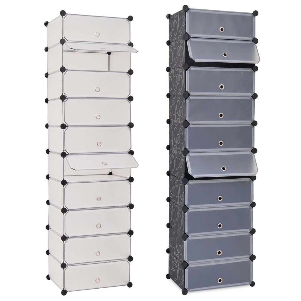 vidaXL Interlocking Shoe Organizer White/Black Cabinet Shelf 10 Compartments-1