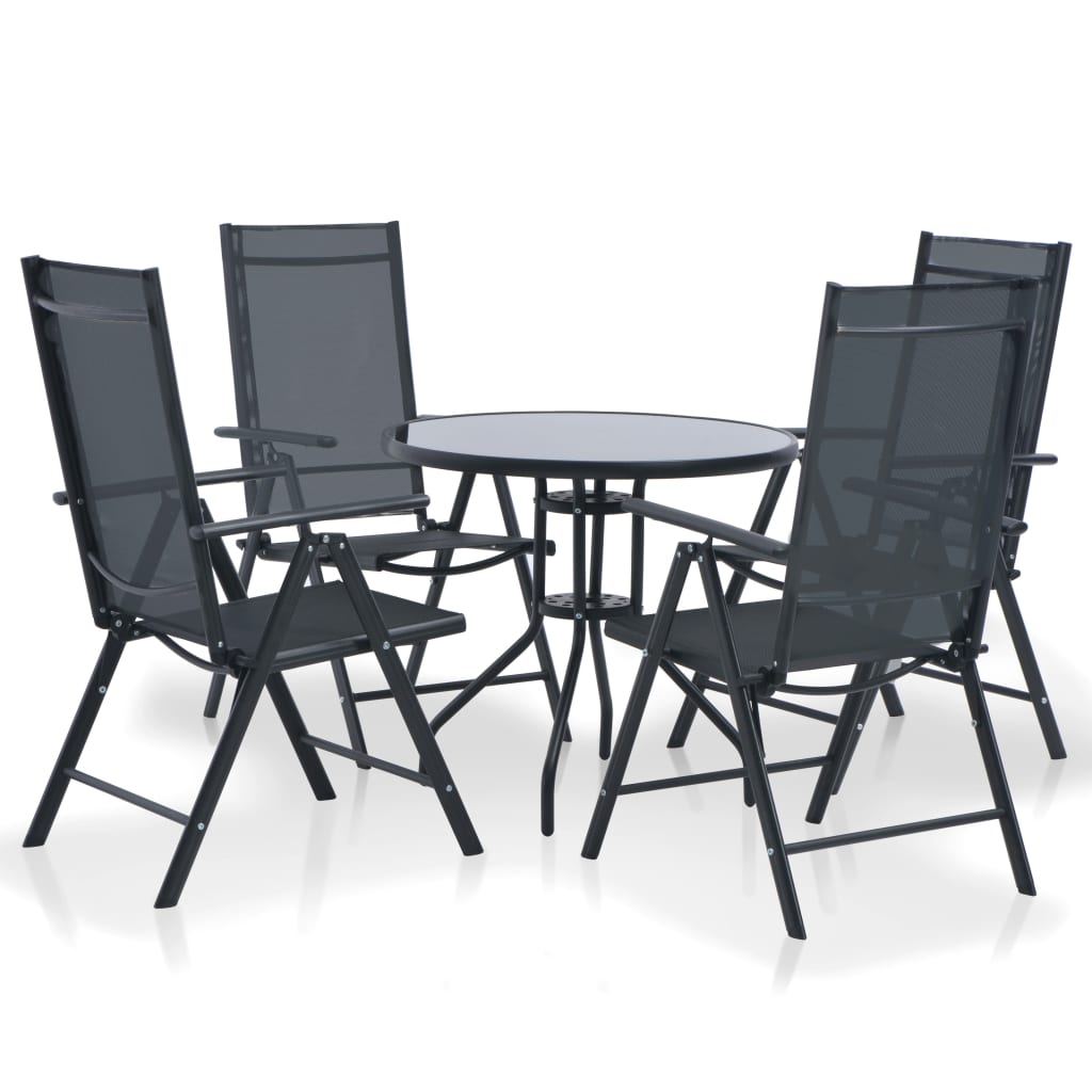 vidaXL 5 Piece Patio Dining Set Aluminum and Textilene Black-5